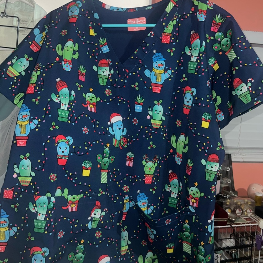 Christmas Scrub Top Bundle Extra Large. Gingerbread and Christmas Succulents
